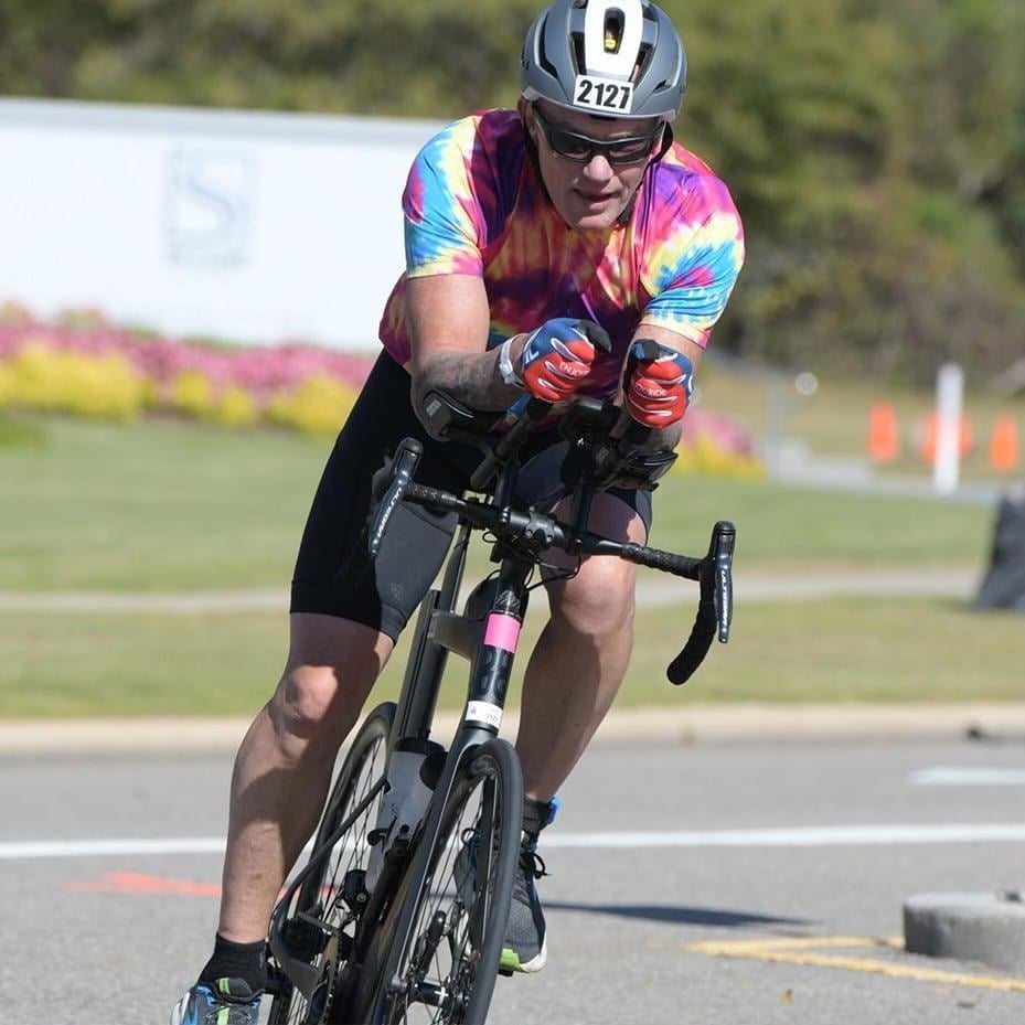 Athlete competing in a triathlon