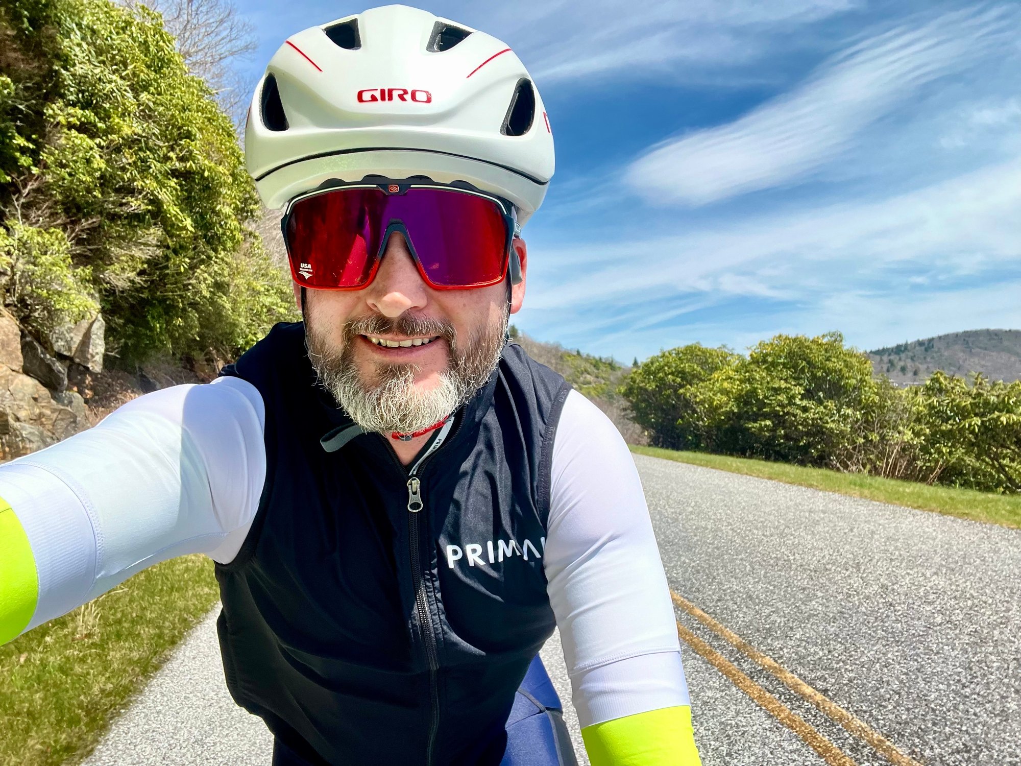 Coach Joel cycling on the Blue Ridge Parkway